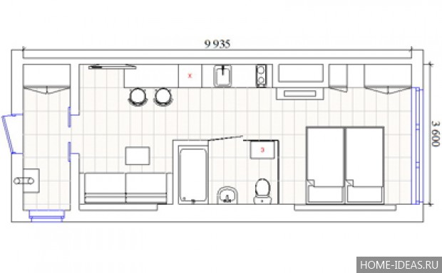 План однокомнатной квартиры с размерами