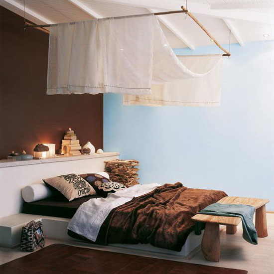 Спальня коричневый и голубой