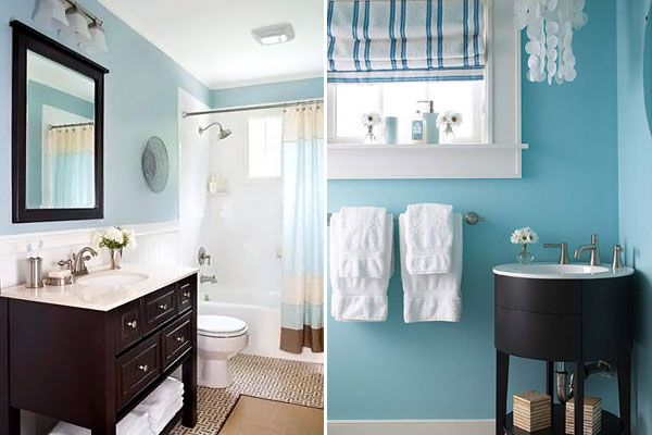Голубая ванная стены краска