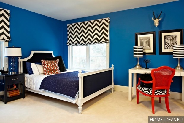 Синий цвет в интерьере спальни
