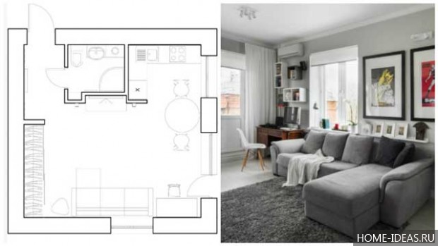 Дизайн однокомнатной квартиры 33 кв.м: фото