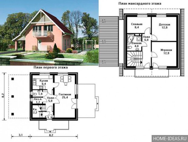 Проекты домов 6х8 из СИП-панелей в Санкт-Петербурге