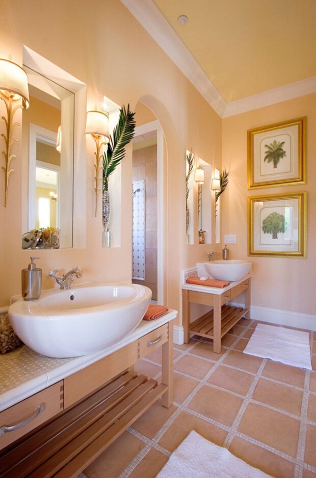 Персиковый цвет в интерьере ванной комнаты фото