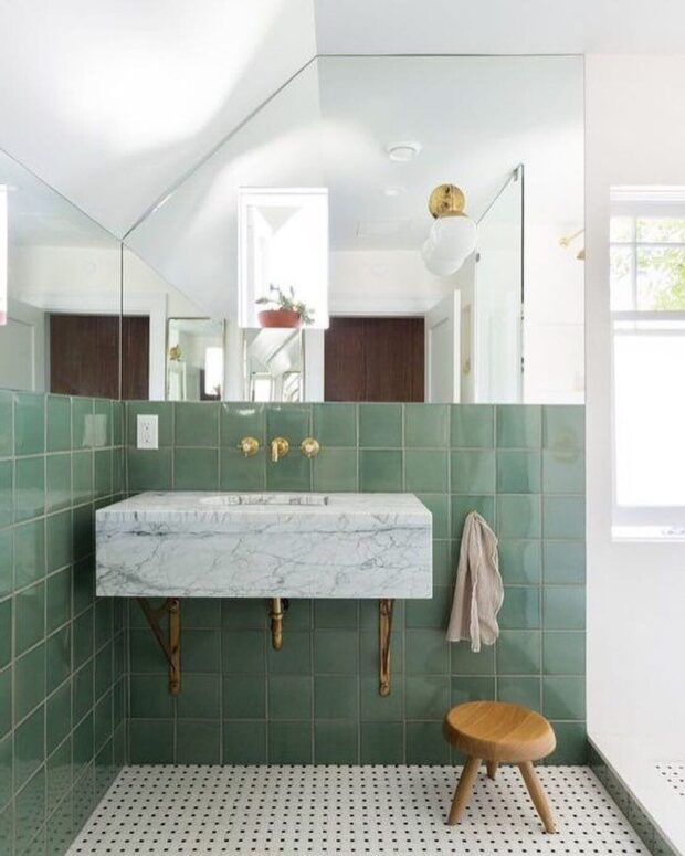Дизайн зеленой ванной комнаты